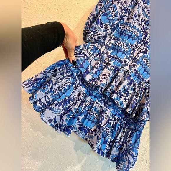 SANDRO PARIS Eyana Yana Scarf Print Blue Fit and Flare Dress Flounce 2 - Picture 10 of 16